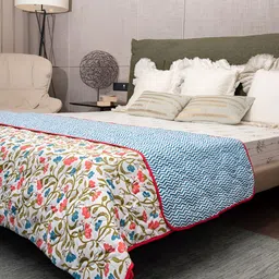 URBAN SPACE Pink & White Floral Printed AC Room 300 GSM Reversible Single Bed Blanket-image-43