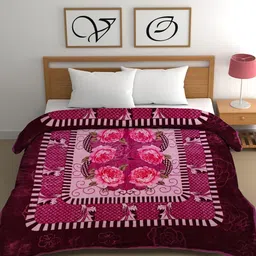 CG HOMES Purple & Pink Mink Floral Heavy Winter 350 GSM Double Bed Blanket image 2