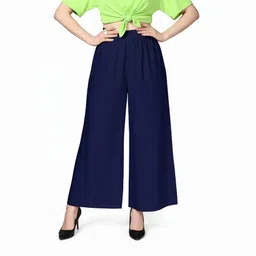 smota Women Straight Fit Blue Cotton Blend Trousers image 2