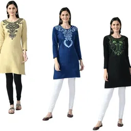 indeweaves Pack of 3 Women Self Design Wool Straight Kurta image 1
