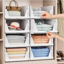 shiswa Pack of 5 Stackable Clothes Organizer Set: Wardrobe, Storage Rack & Drawer Boxes Storage Box image 1