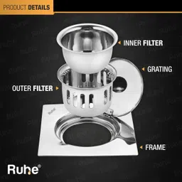 ruhe Floor Stainless Steel Push Down Strainer image 3