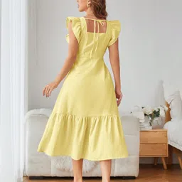 sugathari Women Fit and Flare Yellow Midi/Calf Length Dress image 2
