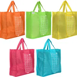 heart home Foldable Reusable Smiley Printed Shopping Bag Pack of 5 Grocery Bags-picture-14