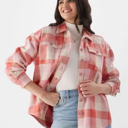 the souled store Women Boxy Fit Checkered Button Down Collar Casual Shirt image 1