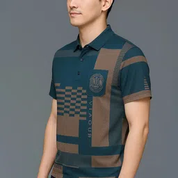 tigersnake Men Printed Polo Neck Polycotton Blue T-Shirt-picture-23