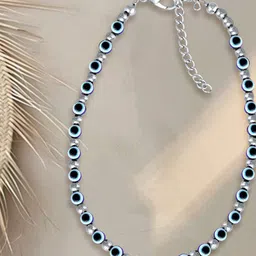 MEENAZ Silver Plated Artificial Beads Stainless Steel Anklet image 1