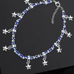 MEENAZ Silver Plated Artificial Beads Stainless Steel Anklet image 2