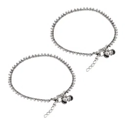 TEEJH Silver-Plated Oxidised Ghungroo Anklet image 2