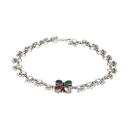 Saraf RS Jewellery Set Of 2 Silver-Plated Stones Studded Anklets image 3