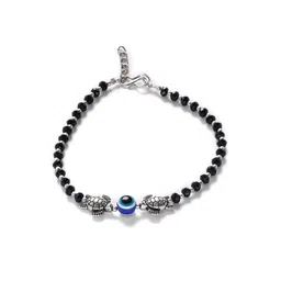 Jazz and Sizzle Set Of 2 Oxidised Silver-Plated Black Beaded Tortoise & Evil Eye Anklet image 4