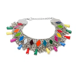 Sangria Set Of 2 Silver-Plated Stone-Studded & Beaded Anklets image 4