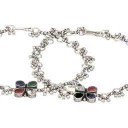 Saraf RS Jewellery Set Of 2 Silver-Plated Stones Studded Anklets image 4