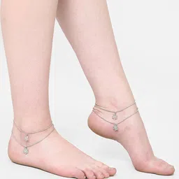ZENEME Set Of 2 Rhodium-Plated Stone-Studded Floral Charm Anklets image 5