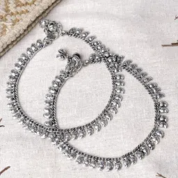 TEEJH Silver-Plated Oxidised Ghungroo Anklets image 1