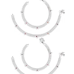 AanyaCentric Set Of 2 Silver-Plated & White Anklets-picture-16