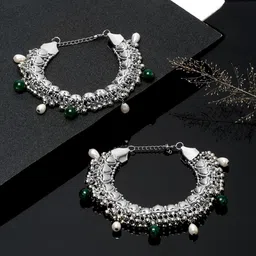 Anouk Silver-Plated Beaded Adjustable Anklets image 1