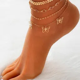 OOMPH Women Set Of 4 Gold-Toned Butterfly Charm Fashion Anklets-picture-29