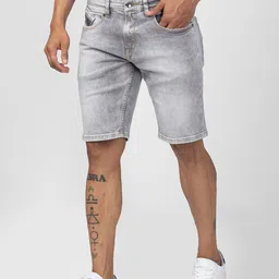 spykar Solid Men Grey Denim Shorts image 4