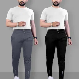 suzaro Pack of 2 Men Solid Black, Grey Track Pants image 4