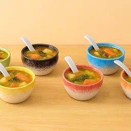 gitaemporium Ceramic Soup Bowl Rainbow Ceramic Bowl Set (Pack of 6 with Spoons) image 2