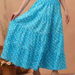 gs creation Women Printed Flared Light Blue Skirt image 3