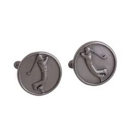 COSA NOSTRAA Men Silver-Plated Textured Round Cufflinks image 3