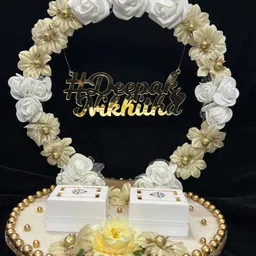 mridang Customize Engagement Ring platter with beautiful Floral work Wood Decorative Platter image 2