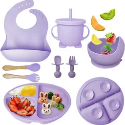 peeper Silicone Baby Feeding Set, Complete 8-Piece Baby Led Weaning Set -Purple - Silicone-picture-10