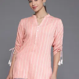Libas Striped Mandarin Collar Kurti image 1