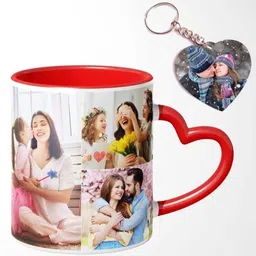 printpulse Red Heart-shaped handle mug Ceramic Coffee Mug image 2