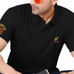 eyebogler Men Printed Polo Neck Cotton Blend Black T-Shirt image 3