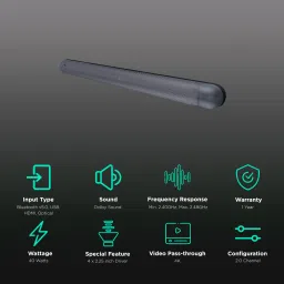 fingers Octane-40 40W Bluetooth Soundbar with Remote (Dolby Sound, 2.0 Channel, Rich Dark Silver) image 2