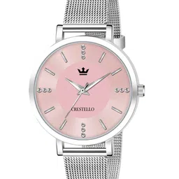 CRESTELLO Women Pink Brass Dial & Silver Toned Straps Analogue Watch CR-WT113-PNK-CH-image-40
