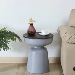 bohemiana from pepperfry Mariano Metallic End Table In Off Grey Finish image 1