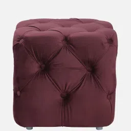 casacraft from pepperfry Leona Velvet Chesterfield Pouffe in Wine Red Colour image 4
