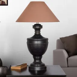 kapoor lampshades Maroon Fabric Shade Table Lamp with Wood Base image 2