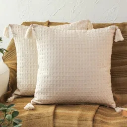 kushadri Ivory Cotton Abstract 24x24 inches Cushion Covers (Pack of 2) image 1