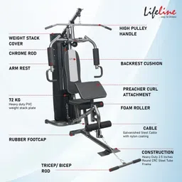 lifeline 72 kg Weight Stack Gym Machine HG-005 | Full Body Workout for Chest, Arms, Back & Legs Home Gym Combo image 4