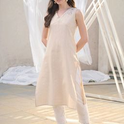 stylum Women Woven Design Pure Cotton Straight Kurta-picture-2