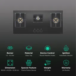 Elica PRO FB MFC 3B 90 DX FFD Glass Top 3 Burner Automatic Electric Hob (Round Metallic Knob, Black) image 3