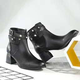 EL PASO Women Black Faux Leather Casual Slip On Boots Boots For Women-image-10