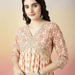 glam roots Floral Print Pure Cotton Stitched Anarkali Gown image 4