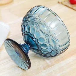 snappyflix Glass Dessert Bowl Blue Glass Dessert Bowls Set of 2 (220ml) | Pedestal Base Ice Cream Cups image 3