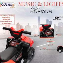 odelee Battery Operated Kids Ride on Car with Foot Accelerator & Music Button, Suitable for 3-8 Years Kids Tricycle image 5