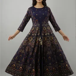 here&now Paisley Rayon Blend Stitched Anarkali Gown image 5