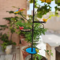 indraj premium craft Decorative Metal Bird Feeder Stand Water Bowl & Dual Feeding Trays, Garden Decor Ground Bird Feeder image 4