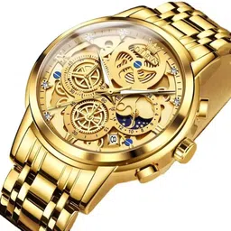 overfly OLEVS Mens Watch Chronograph Luxury Quartz Wrist Golden Watch For Men Analog Watch - For Men 9947 image 2