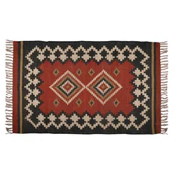 baithak krafts Multicolor Wool & Jute Geometric 60 x 36 Inches Hand Woven Dhurries image 3