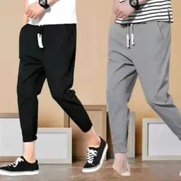 shiva enterprises Pack of 2 Men Solid Grey, Black Track Pants-picture-22